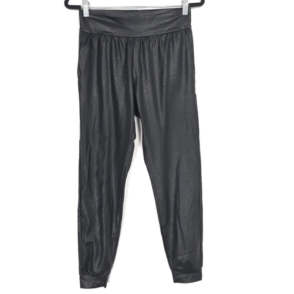 COMMANDO Faux Leather Jogger Pants Black High Rise Stretch Pull On Women Small - Picture 2 of 12